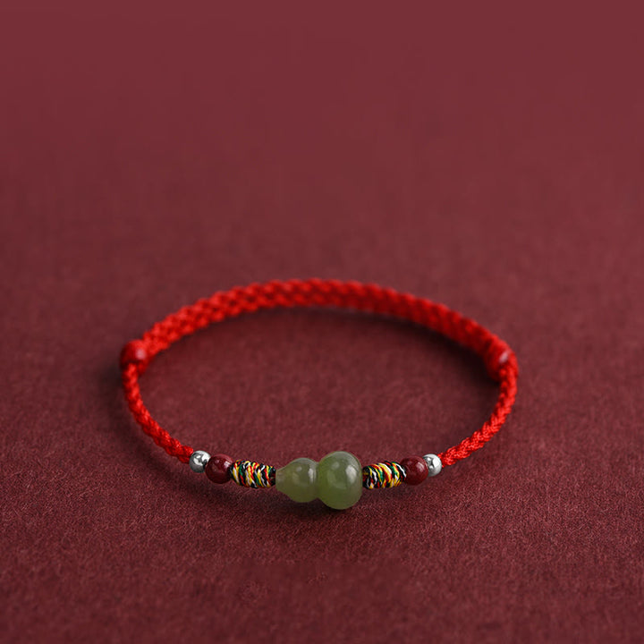 Buddha Stones, natürlicher Hetian-Jade, Kürbis, Schutz, Glück, geflochtenes Armband, Fußkettchen