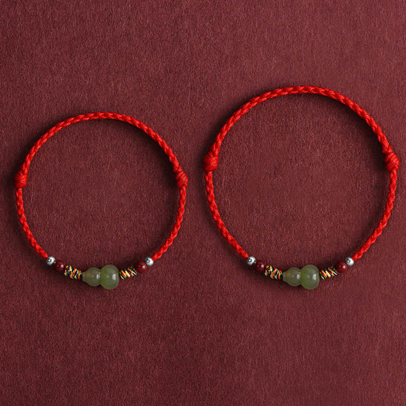 Buddha Stones, natürlicher Hetian-Jade, Kürbis, Schutz, Glück, geflochtenes Armband, Fußkettchen