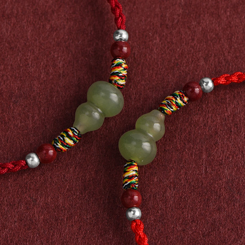 Buddha Stones, natürlicher Hetian-Jade, Kürbis, Schutz, Glück, geflochtenes Armband, Fußkettchen