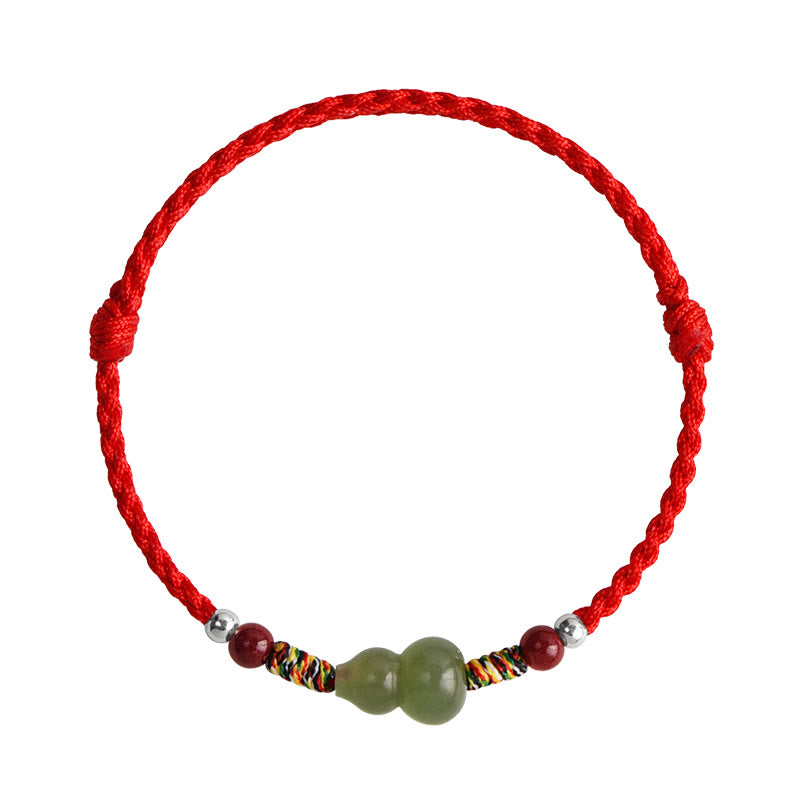 Buddha Stones, natürlicher Hetian-Jade, Kürbis, Schutz, Glück, geflochtenes Armband, Fußkettchen