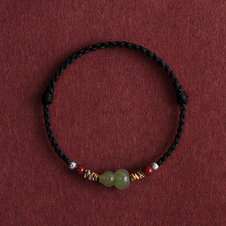 Buddha Stones, natürlicher Hetian-Jade, Kürbis, Schutz, Glück, geflochtenes Armband, Fußkettchen