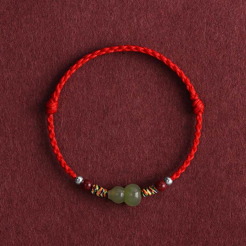 Buddha Stones, natürlicher Hetian-Jade, Kürbis, Schutz, Glück, geflochtenes Armband, Fußkettchen