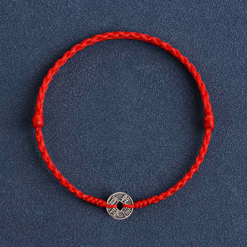 Buddha Stones ​​925 Sterling Silber Fünf Kaiser Münzen Rote Schnur Schutz Glück Geflochtenes Armband Fußkettchen - Rote Schnur Qianlong Münze - Fußkettchen (Umfang 17-30 cm) - image 12