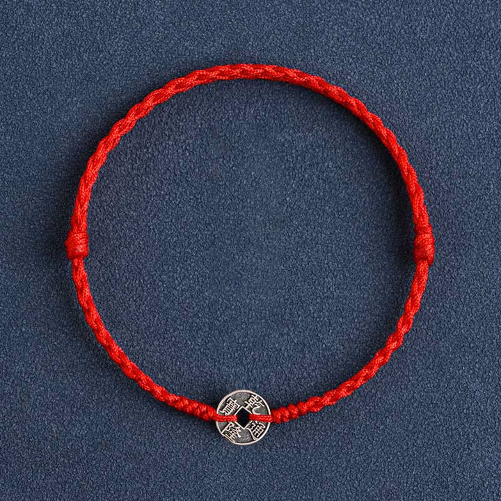 Buddha Stones ​​925 Sterling Silber Fünf Kaiser Münzen Rote Schnur Schutz Glück Geflochtenes Armband Fußkettchen - Rote Schnur Qianlong Münze - Fußkettchen (Umfang 17-30 cm) - image 12