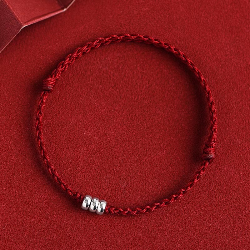 Buddha Stones 925 Sterling Silber Perlen Schutz Glück geflochtenes Armband Fußkettchen