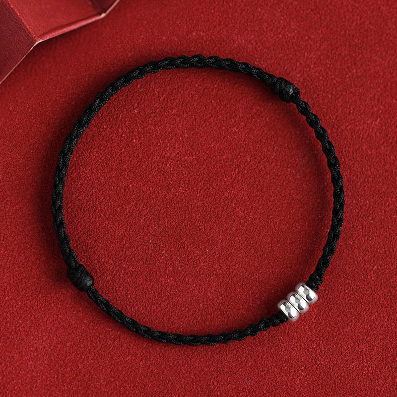 Buddha Stones ​​925 Sterling Silber Perlen Schutz Glück geflochtenes Armband Fußkettchen - Schwarzes Seil - Fußkettchen (Umfang 18-30 cm) - image 16