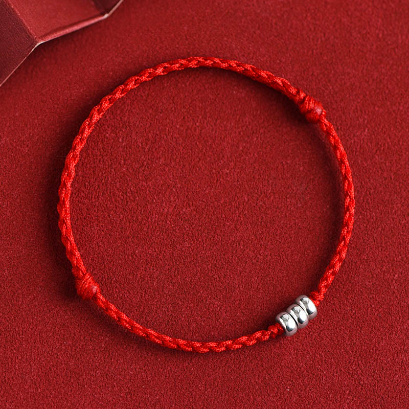 Buddha Stones ​​925 Sterling Silber Perlen Schutz Glück geflochtenes Armband Fußkettchen - Rotes Seil - Fußkettchen (Umfang 18-30 cm) - image 10