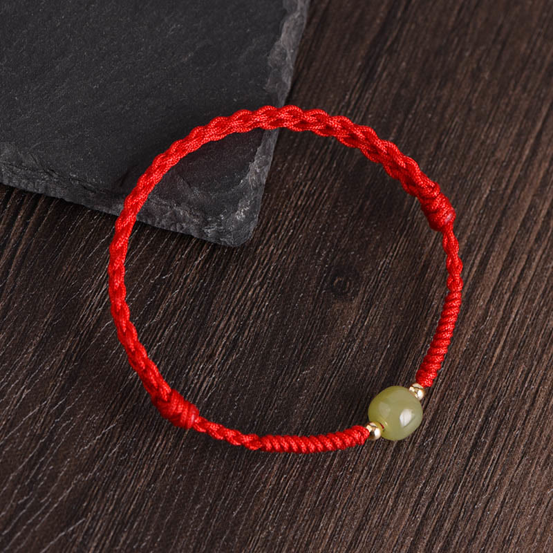 Buddha Stones, natürliche Hetian-Jade, 999 Goldperlen, Schutz, Glück, geflochtenes Armband, Fußkettchen - Rotes Seil - Hetian-Jade-Perlen aus 14-karätigem Gold - Fußkettchen (Umfang 17-30 cm) - image 10