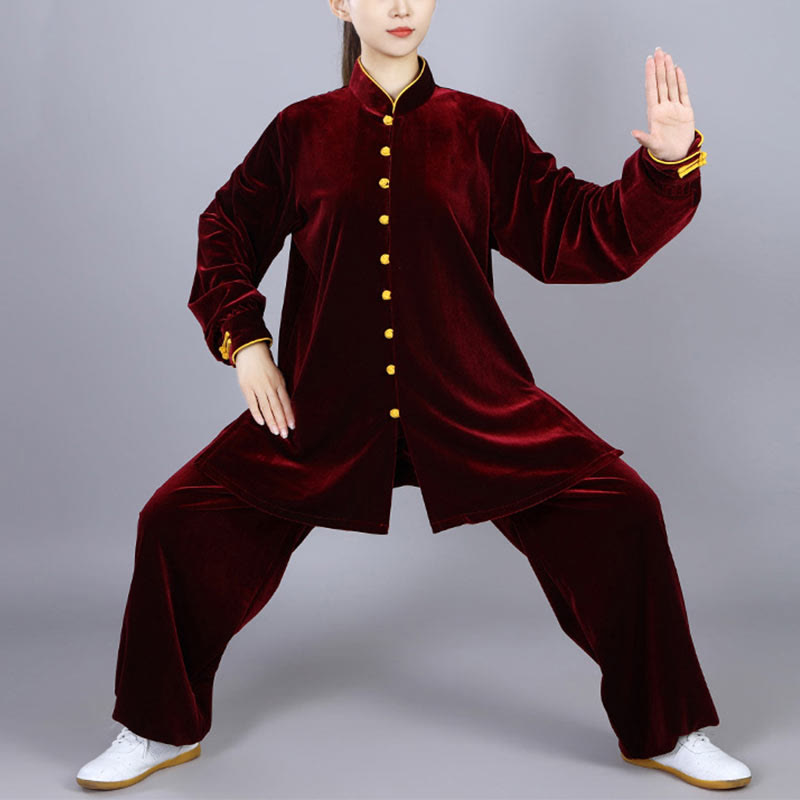 Buddha Stones 2-teiliges Herbst-Winter-Tai-Chi-Meditations-Qigong-Zen-Praxis-Unisex-Velours-Plüsch-Kleidungsset - Dunkelrot - 3XL- Passend für US/ UK/AU/ EU- XL - image 7