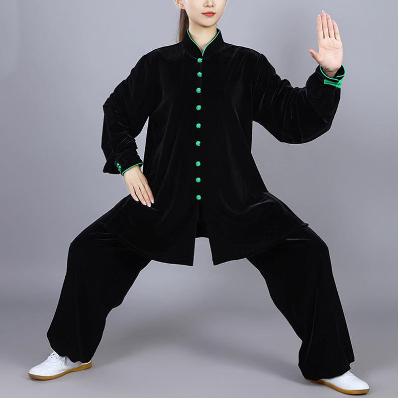 Buddha Stones 2-teiliges Herbst-Winter-Tai-Chi-Meditations-Qigong-Zen-Praxis-Unisex-Velours-Plüsch-Kleidungsset - Schwarz - 3XL- Passend für US/ UK/AU/ EU- XL - image 0