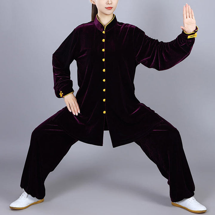 Buddha Stones 2-teiliges Herbst-Winter-Tai-Chi-Meditations-Qigong-Zen-Praxis-Unisex-Velours-Plüsch-Kleidungsset - DunkelMagenta - 3XL– PASSEND FÜR US/ UK/ AU/ EU– XL - image 16