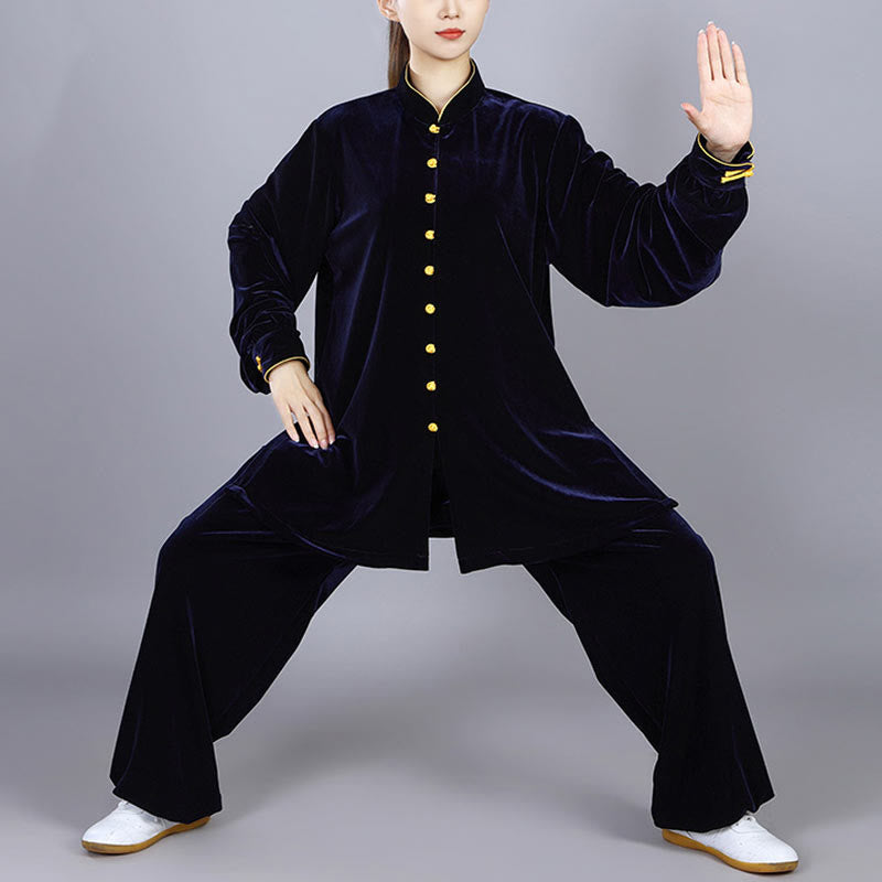 Buddha Stones 2-teiliges Herbst-Winter-Tai-Chi-Meditations-Qigong-Zen-Praxis-Unisex-Velours-Plüsch-Kleidungsset - Mitternachtsblau - 3XL– PASSEND FÜR US/ UK/ AU/ EU– XL - image 13