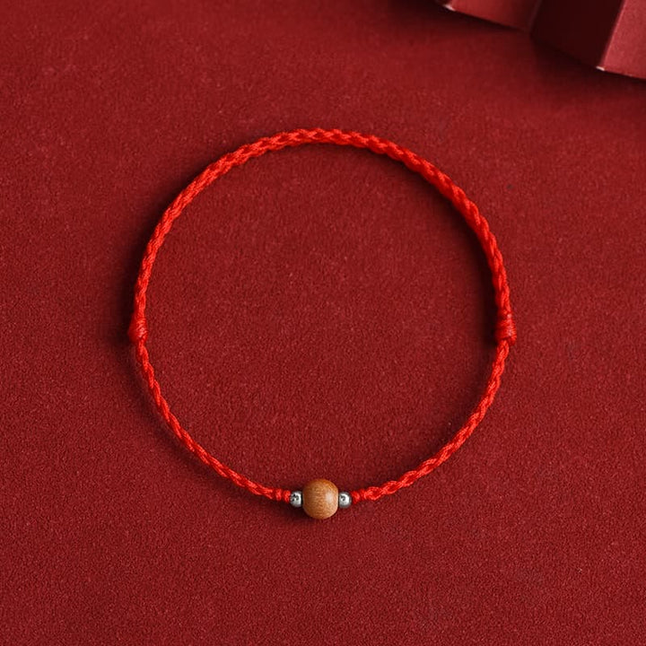 Buddha Stones Natürliche Pfirsich Holzperle Glück Geflochtenes Armband Fußkettchen