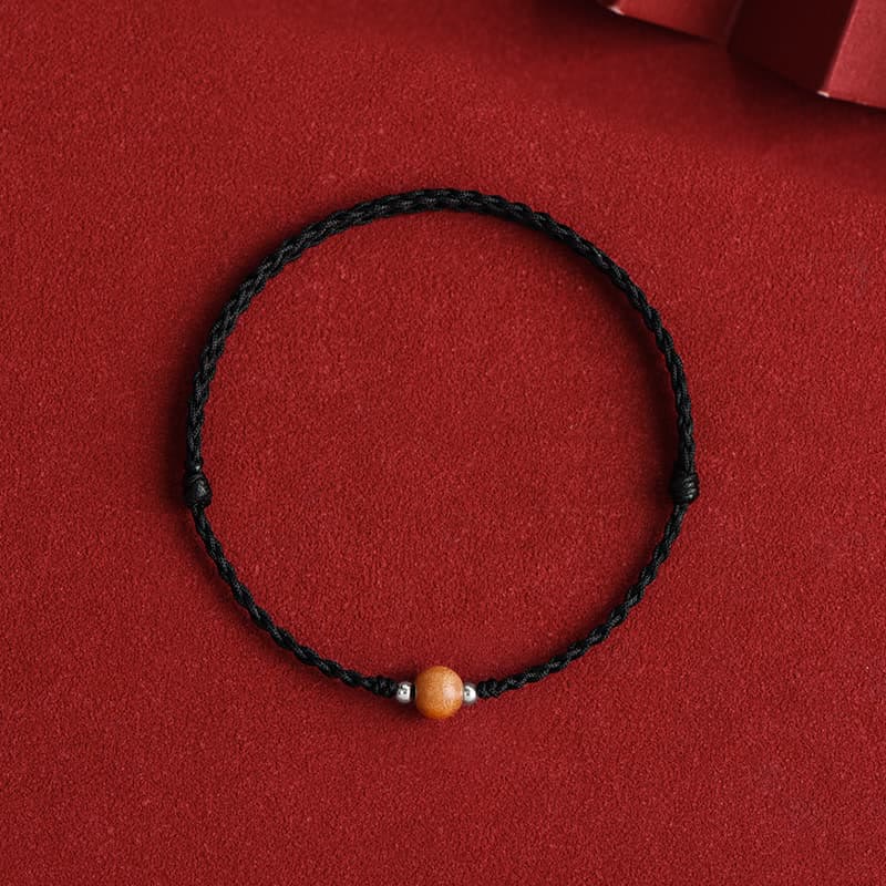 Buddha Stones Natürliche Pfirsich Holzperle Glück Geflochtenes Armband Fußkettchen