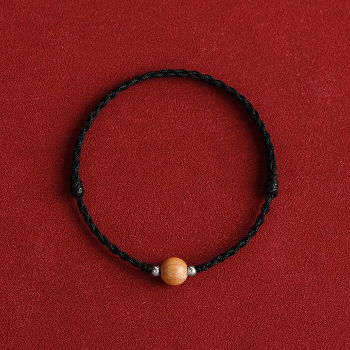 Buddha Stones Natürliche Pfirsich Holzperle Glück Geflochtenes Armband Fußkettchen