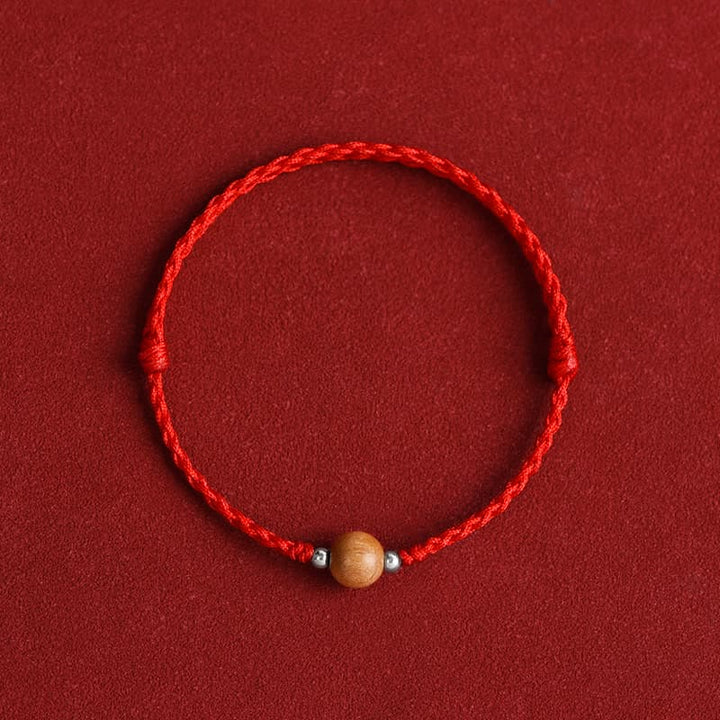 Buddha Stones Natürliche Pfirsich Holzperle Glück Geflochtenes Armband Fußkettchen