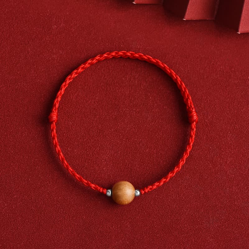 Buddha Stones Natürliche Pfirsich Holzperle Glück Geflochtenes Armband Fußkettchen