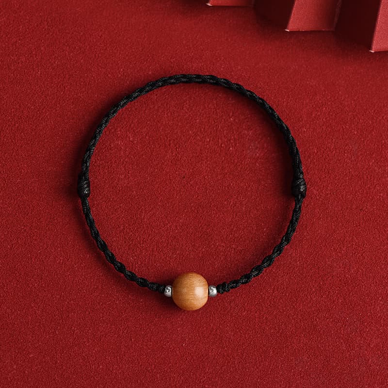 Buddha Stones Natürliche Pfirsich Holzperle Glück Geflochtenes Armband Fußkettchen