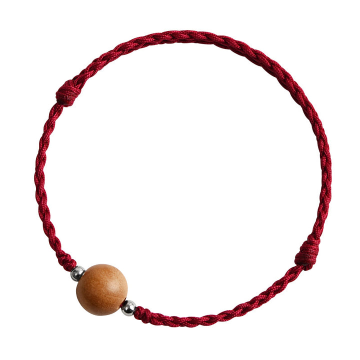 Buddha Stones Natürliche Pfirsich Holzperle Glück Geflochtenes Armband Fußkettchen