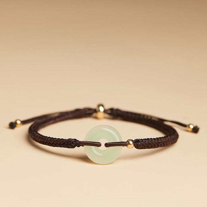 Buddha Stones, natürliche Hetian-Jade, Friedensschnalle, Fu-Charakter, Schutz, Glück, geflochtenes Armband