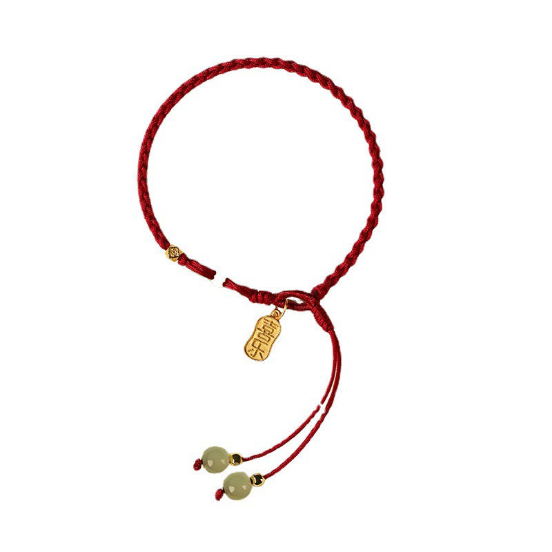 Buddha Stones, natürliche Hetian-Jade, Friedensschnalle, rote Schnur, geflochtenes Armband