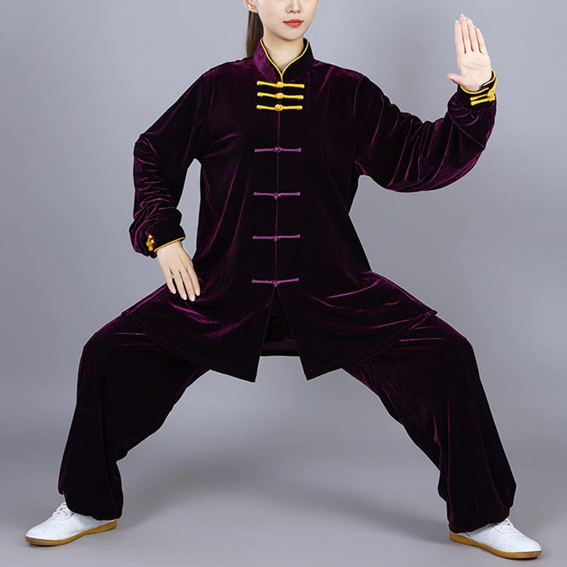 Buddha Stones 2-teiliges Herbst-Winter-Tai-Chi-Qigong-Praxis-Unisex-Meditations-Velours-Kleidungsset mit Froschknopf - DunkelMagenta - 3XL– PASSEND FÜR US/ UK/ AU/ EU– XL - image 14