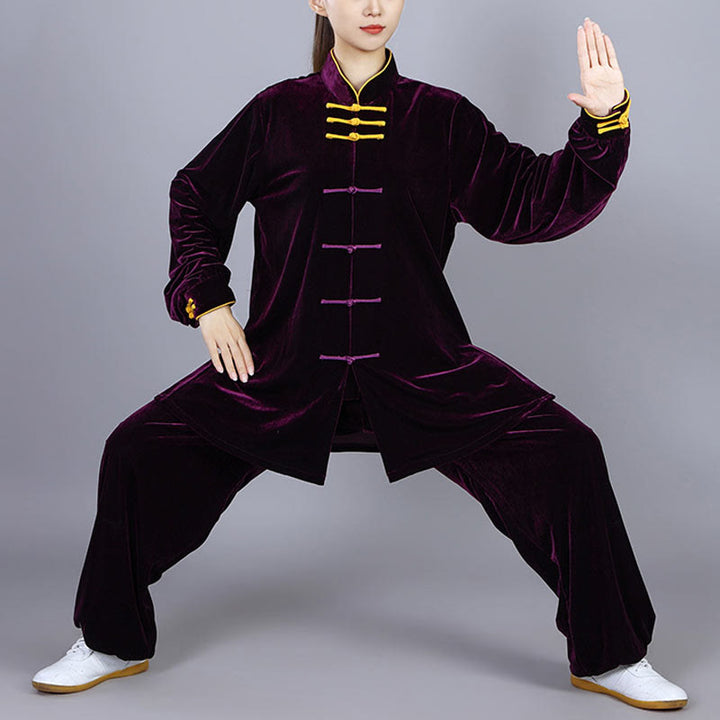 Buddha Stones 2-teiliges Herbst-Winter-Tai-Chi-Qigong-Praxis-Unisex-Meditations-Velours-Kleidungsset mit Froschknopf - DunkelMagenta - 3XL– PASSEND FÜR US/ UK/ AU/ EU– XL - image 14