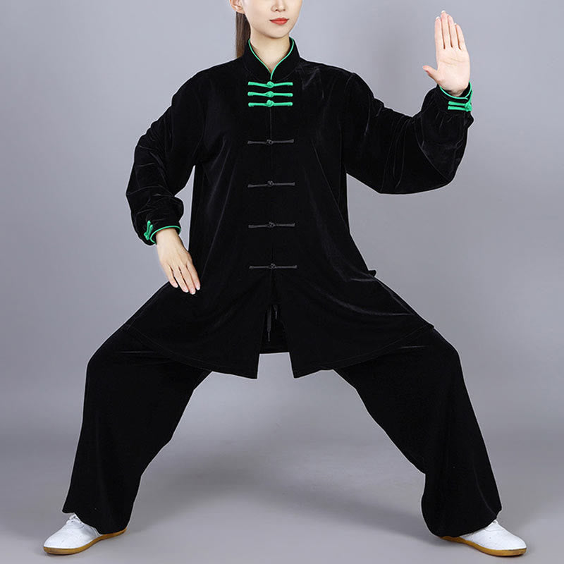 Buddha Stones 2-teiliges Herbst-Winter-Tai-Chi-Qigong-Praxis-Unisex-Meditations-Velours-Kleidungsset mit Froschknopf - Schwarz - 3XL- Passend für US/ UK/AU/ EU- XL - image 17