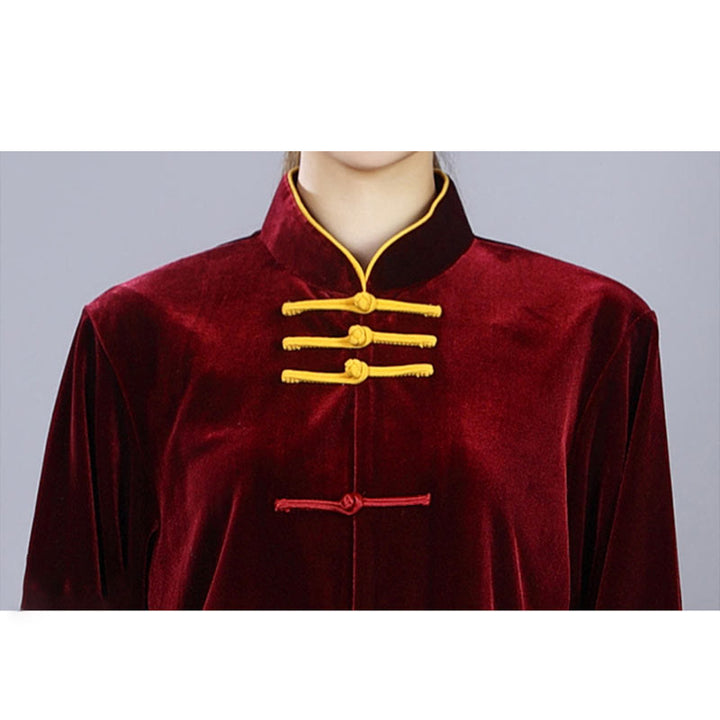 Buddha Stones 2-teiliges Herbst-Winter-Tai-Chi-Qigong-Praxis-Unisex-Meditations-Velours-Kleidungsset mit Froschknopf - image 8