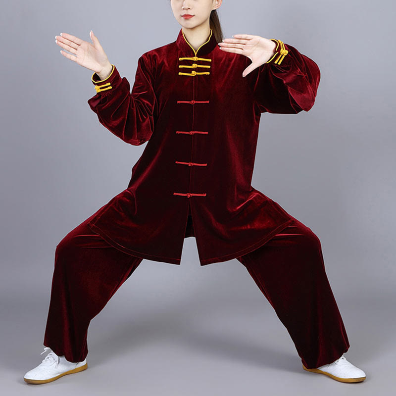 Buddha Stones 2-teiliges Herbst-Winter-Tai-Chi-Qigong-Praxis-Unisex-Meditations-Velours-Kleidungsset mit Froschknopf - image 3