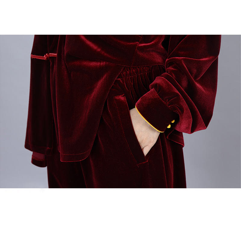 Buddha Stones 2-teiliges Herbst-Winter-Tai-Chi-Qigong-Praxis-Unisex-Meditations-Velours-Kleidungsset mit Froschknopf - image 11