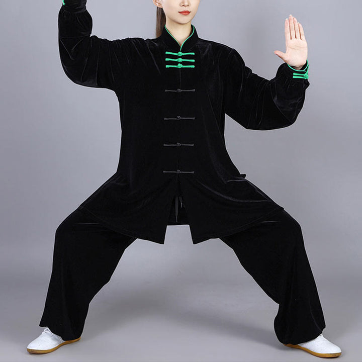 Buddha Stones 2-teiliges Herbst-Winter-Tai-Chi-Qigong-Praxis-Unisex-Meditations-Velours-Kleidungsset mit Froschknopf - image 18