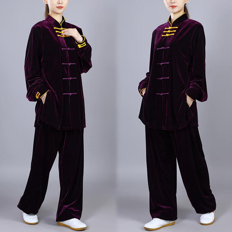 Buddha Stones 2-teiliges Herbst-Winter-Tai-Chi-Qigong-Praxis-Unisex-Meditations-Velours-Kleidungsset mit Froschknopf - image 16