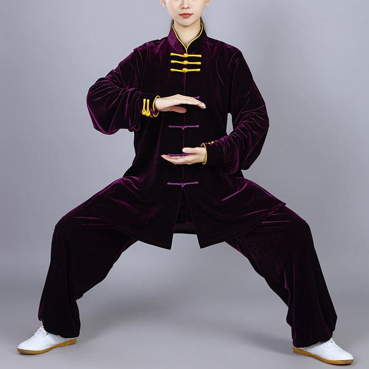 Buddha Stones 2-teiliges Herbst-Winter-Tai-Chi-Qigong-Praxis-Unisex-Meditations-Velours-Kleidungsset mit Froschknopf - image 15