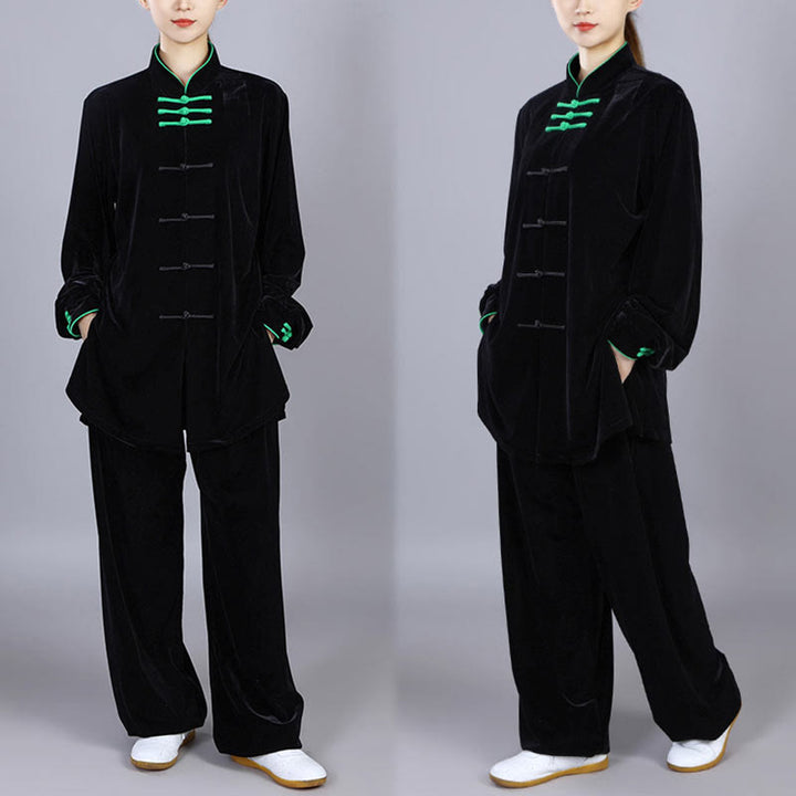 Buddha Stones 2-teiliges Herbst-Winter-Tai-Chi-Qigong-Praxis-Unisex-Meditations-Velours-Kleidungsset mit Froschknopf - image 19