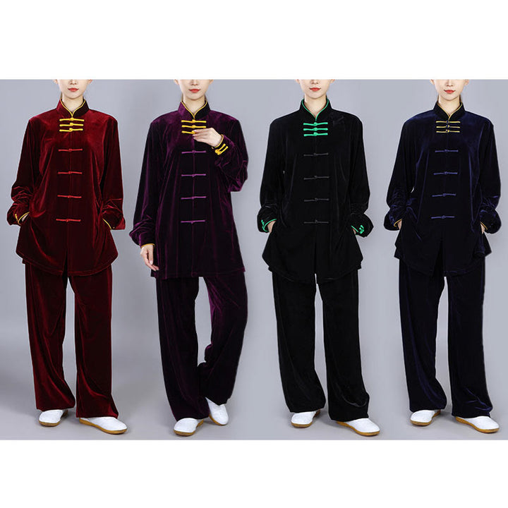 Buddha Stones 2-teiliges Herbst-Winter-Tai-Chi-Qigong-Praxis-Unisex-Meditations-Velours-Kleidungsset mit Froschknopf - image 21