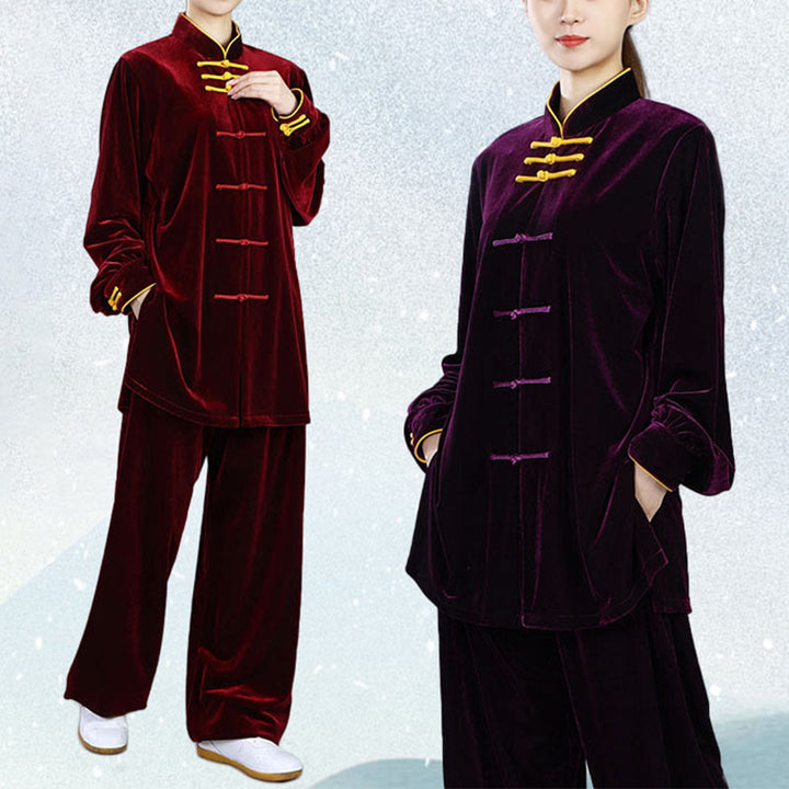 Buddha Stones 2-teiliges Herbst-Winter-Tai-Chi-Qigong-Praxis-Unisex-Meditations-Velours-Kleidungsset mit Froschknopf - image 20