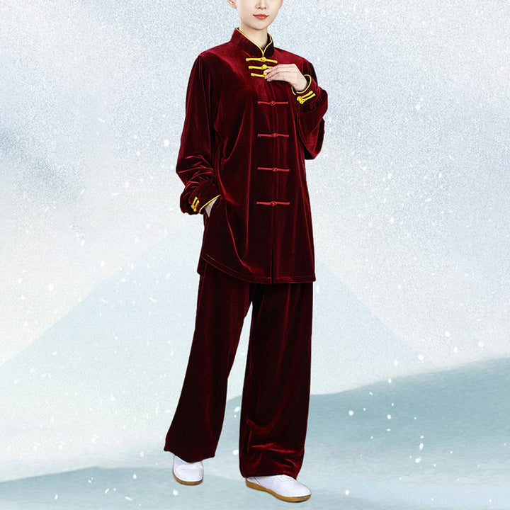 Buddha Stones 2-teiliges Herbst-Winter-Tai-Chi-Qigong-Praxis-Unisex-Meditations-Velours-Kleidungsset mit Froschknopf - image 6