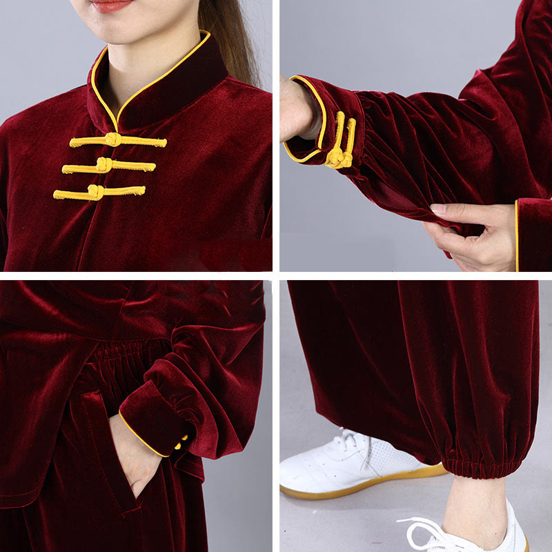 Buddha Stones 2-teiliges Herbst-Winter-Tai-Chi-Qigong-Praxis-Unisex-Meditations-Velours-Kleidungsset mit Froschknopf - image 7