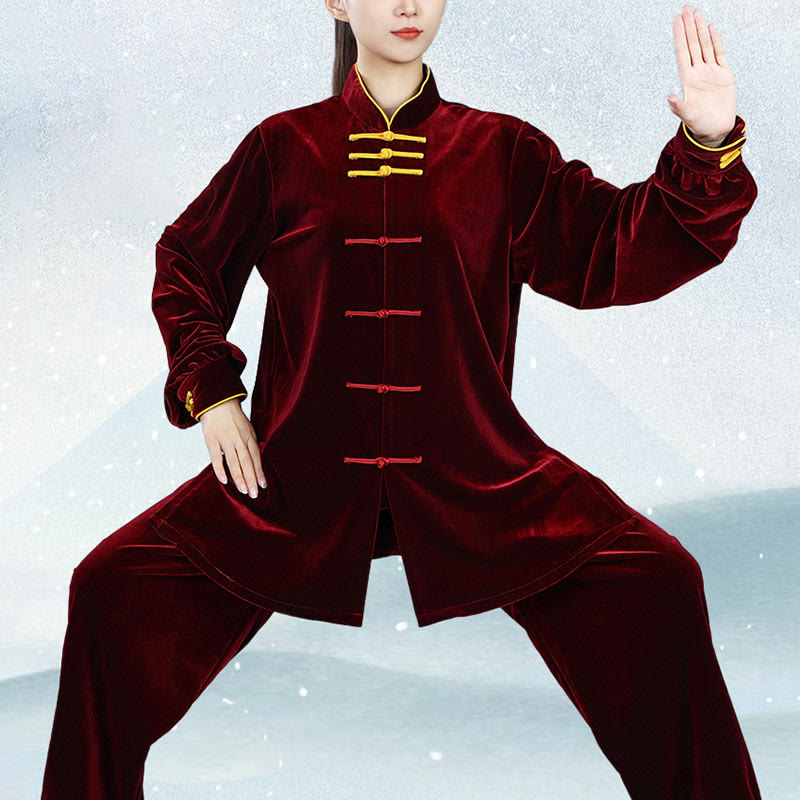 Buddha Stones 2-teiliges Herbst-Winter-Tai-Chi-Qigong-Praxis-Unisex-Meditations-Velours-Kleidungsset mit Froschknopf - image 5