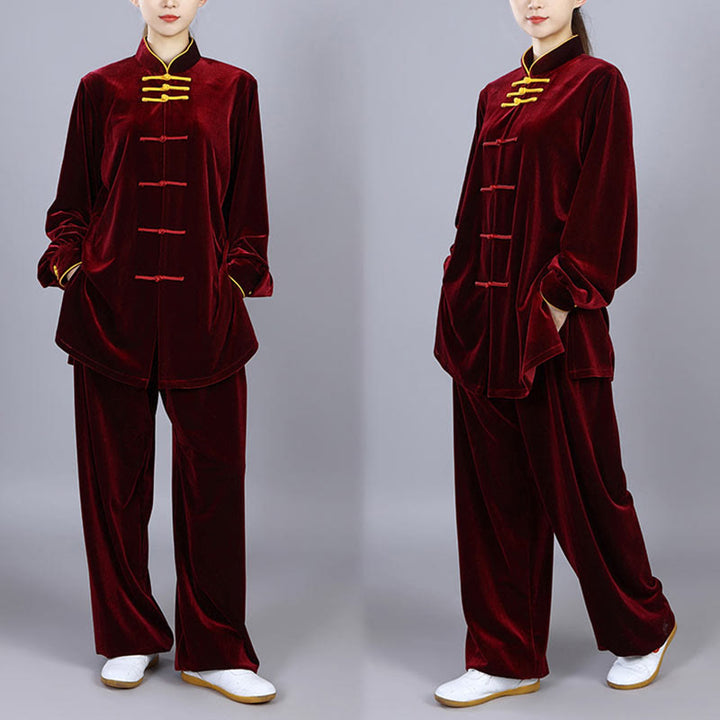 Buddha Stones 2-teiliges Herbst-Winter-Tai-Chi-Qigong-Praxis-Unisex-Meditations-Velours-Kleidungsset mit Froschknopf - image 4