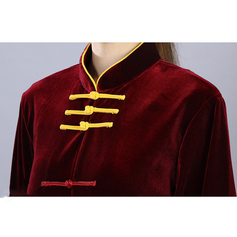 Buddha Stones 2-teiliges Herbst-Winter-Tai-Chi-Qigong-Praxis-Unisex-Meditations-Velours-Kleidungsset mit Froschknopf - image 9