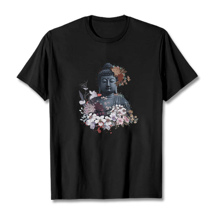 Buddha Stones ​​Bunte Blumen Rund Um Buddha Muster T T-shirt - Schwarz - 2XL - image 5