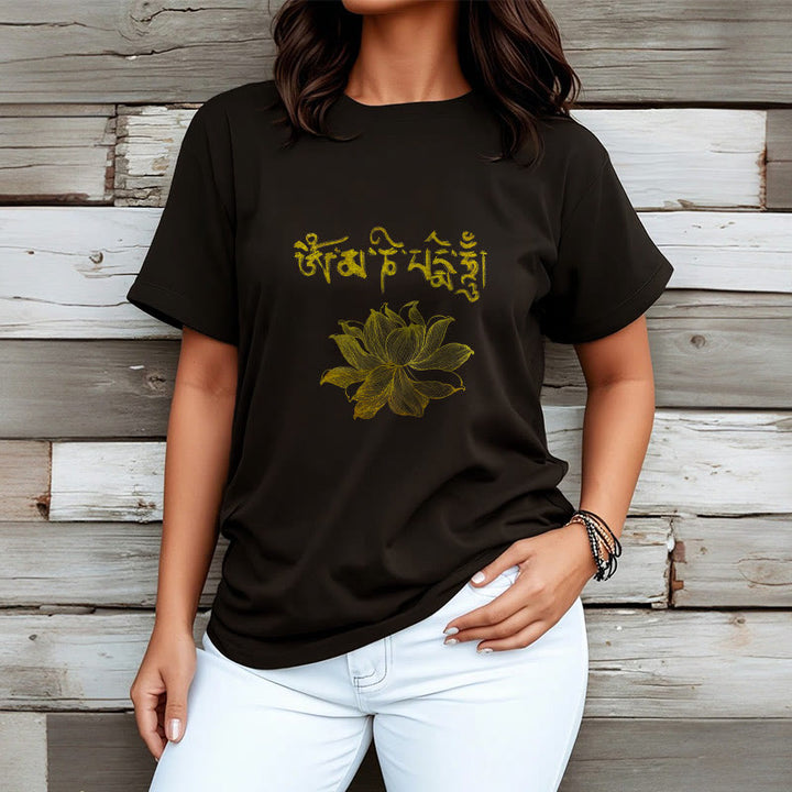 Buddha Stones Golden Lotus Sanskrit Tee T-Shirt - image 3