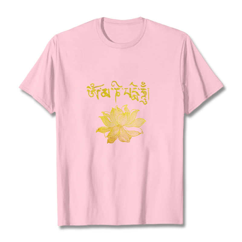 Buddha Stones Golden Lotus Sanskrit Tee T-Shirt - Hellrosa - 2XL - image 11