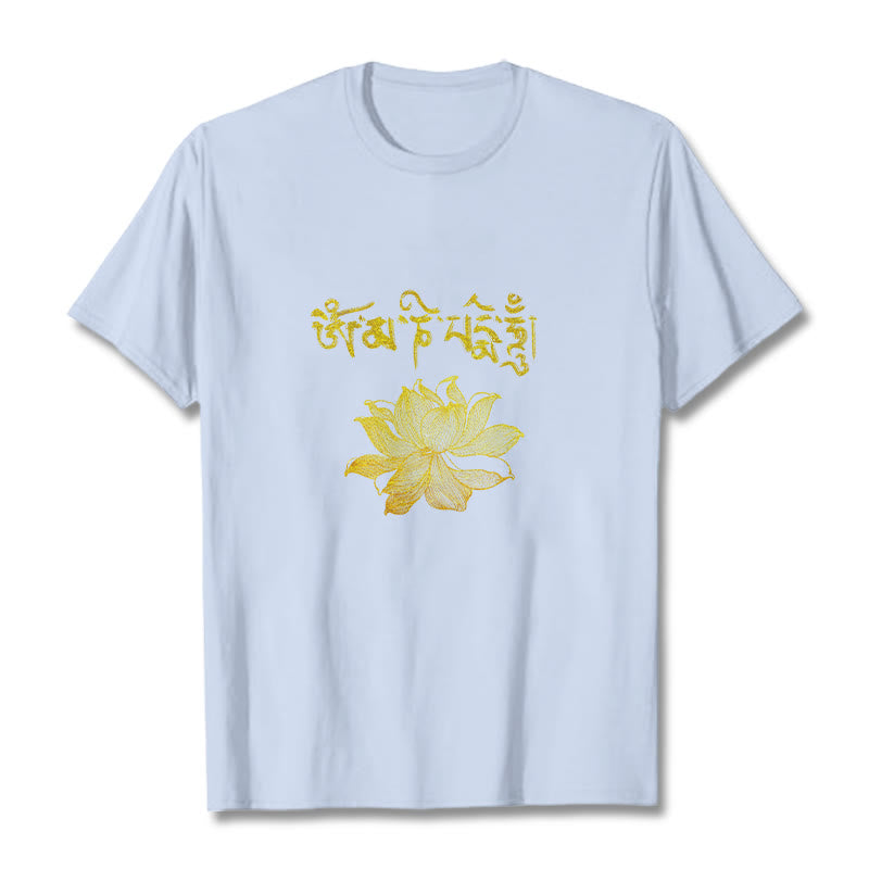 Buddha Stones Golden Lotus Sanskrit Tee T-Shirt - Hellcyan - 2XL - image 10