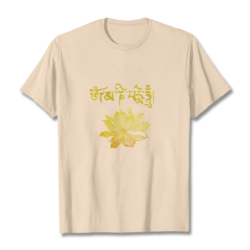 Buddha Stones Golden Lotus Sanskrit Tee T-Shirt - Biskuit - 2XL - image 17