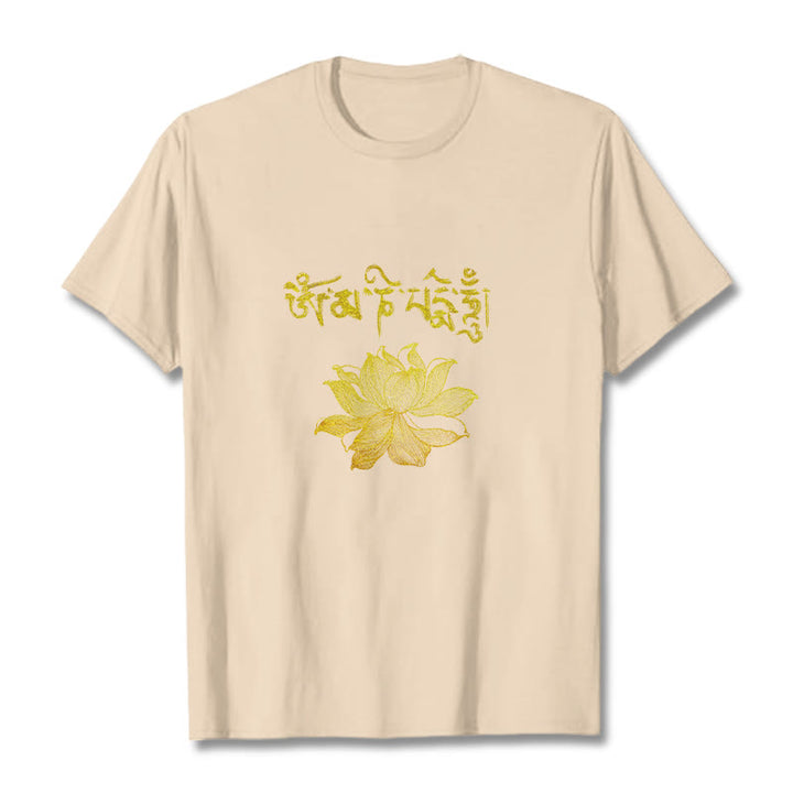Buddha Stones Golden Lotus Sanskrit Tee T-Shirt - Biskuit - 2XL - image 17