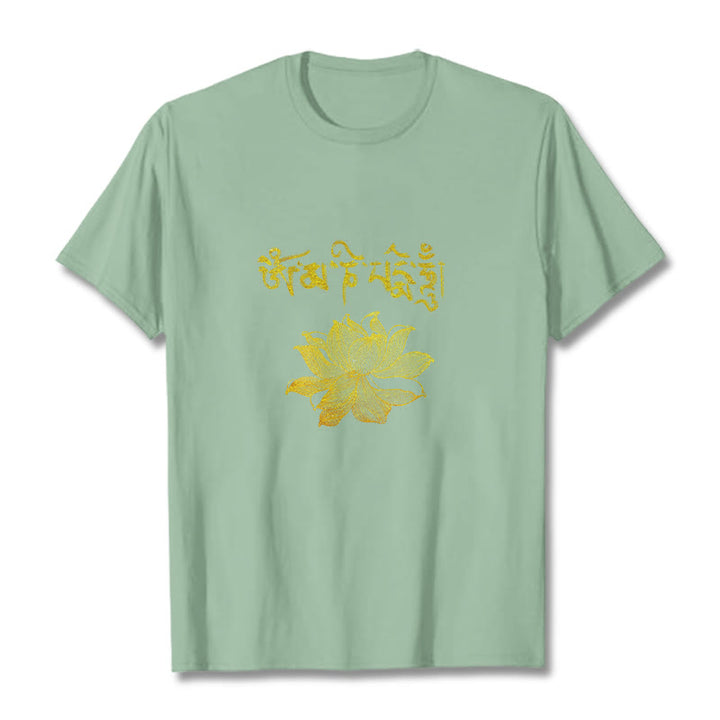 Buddha Stones Golden Lotus Sanskrit Tee T-Shirt - Hellgrün - 2XL - image 13