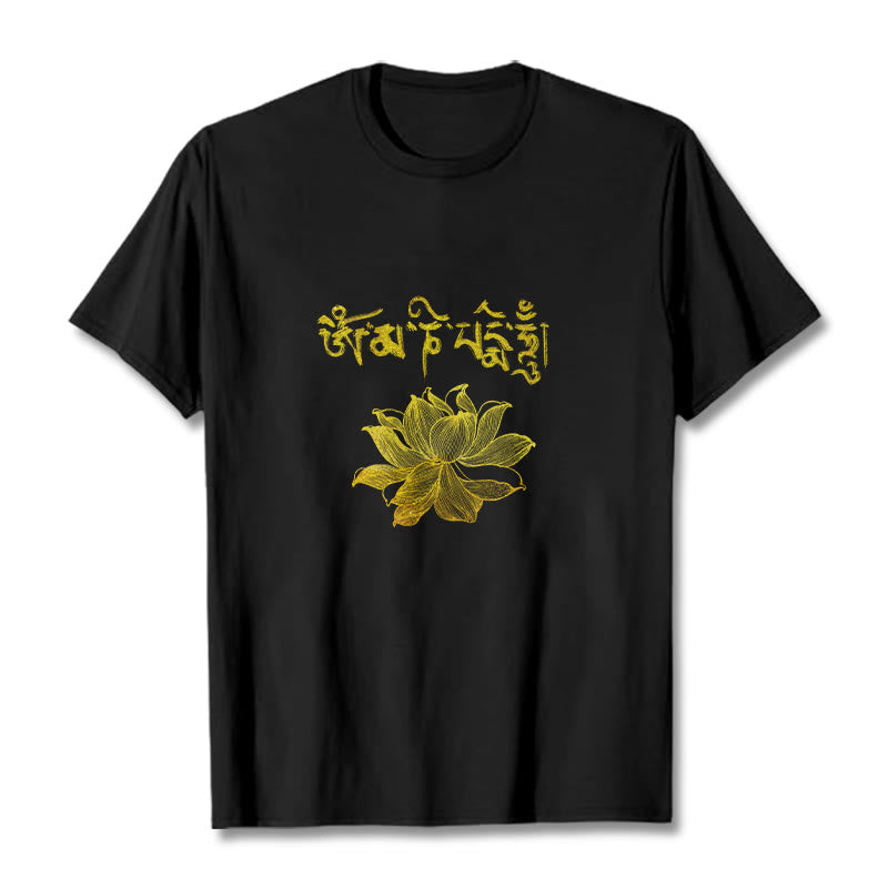 Buddha Stones Golden Lotus Sanskrit Tee T-Shirt - Schwarz - 2XL - image 0
